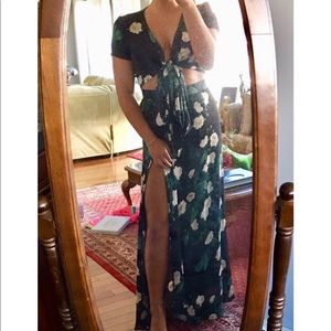 Floral Print Tie-Front Crop Top Skirt Matching Set